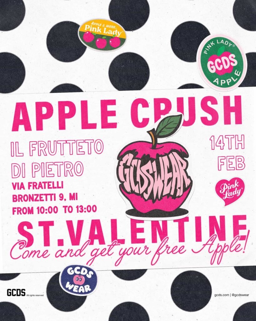 Apple Crush GCDS Pink Lady Milano San Valentino, Pink Lady e GCDS portano Apple Crush a Milano per San Valentino 2026