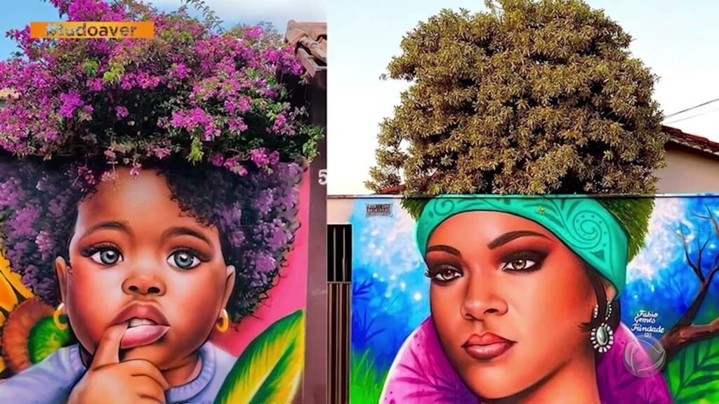 Fábio Gomes Trindade murales alberi street art Brasile, Fábio Gomes Trindade, l’artista brasiliano che fonde murales e alberi vivi in ritratti straordinari