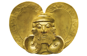 Museo Rietberg, Zurigo | Fino al 21 luglio |a mostra “Più che oro. Lustro e visione del mondo nella Colombia indigena” Pettorale con volto, Colombia, regione di Calima, lega d'oro, The Museum of Fine Arts, Houston, donazione di Alfred C. Glassell, Jr.